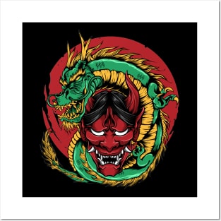 Japanese Dragon Oni Mask Yokai Chinese Zodiac Posters and Art